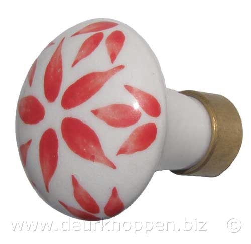 porseleinen kastknop rode bloem II