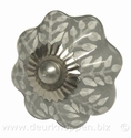 porseleinen meubelknop grijs-wit leafs model